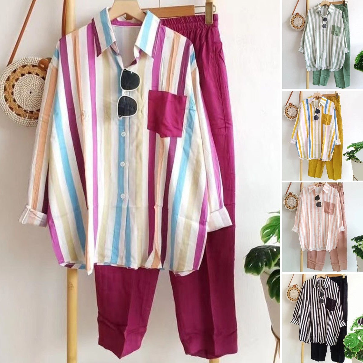 🔥【50% ZĽAVA】【S-5XL】 🌸Jarný pruhovaný ležérny dvojdielny oblek