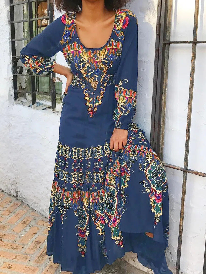 🔥👗【49% sleva】【S-3XL】 Zimní nové dámské šaty s etnickým potiskem 