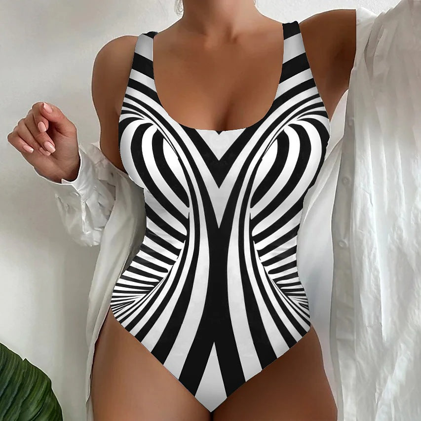 🥰【Snížená akční cena, časově omezená nabídka】🔥🔥【S~6XL】Sexy jednodílné plavky s pruhovaným vzorem 