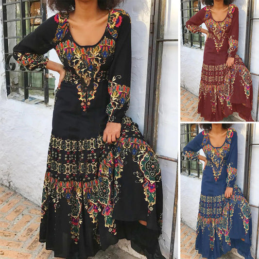 🔥👗【49% sleva】【S-3XL】 Zimní nové dámské šaty s etnickým potiskem 