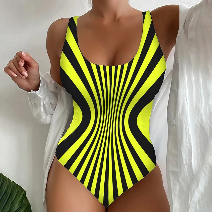 🥰【Snížená akční cena, časově omezená nabídka】🔥🔥【S~6XL】Sexy jednodílné plavky s pruhovaným vzorem 
